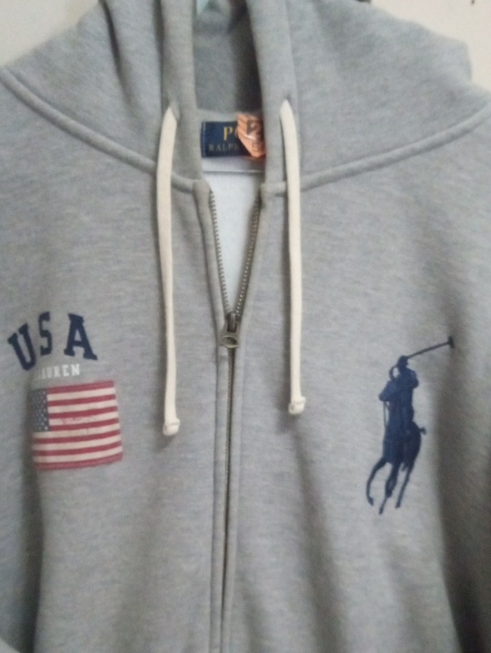 Polo By Ralph Lauren Xxl Zip Up Grey Hoodie With White Big Navy Embroidrd Pony🔥